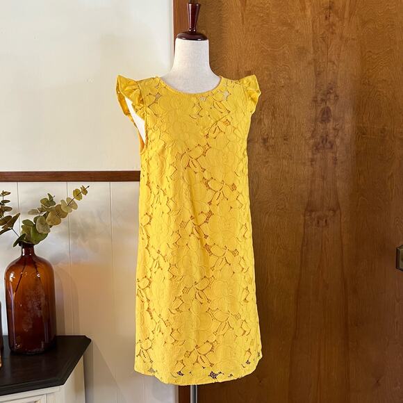 Monteau Sunny Yellow Floral Lace Mini Dress - Picture 1 of 9